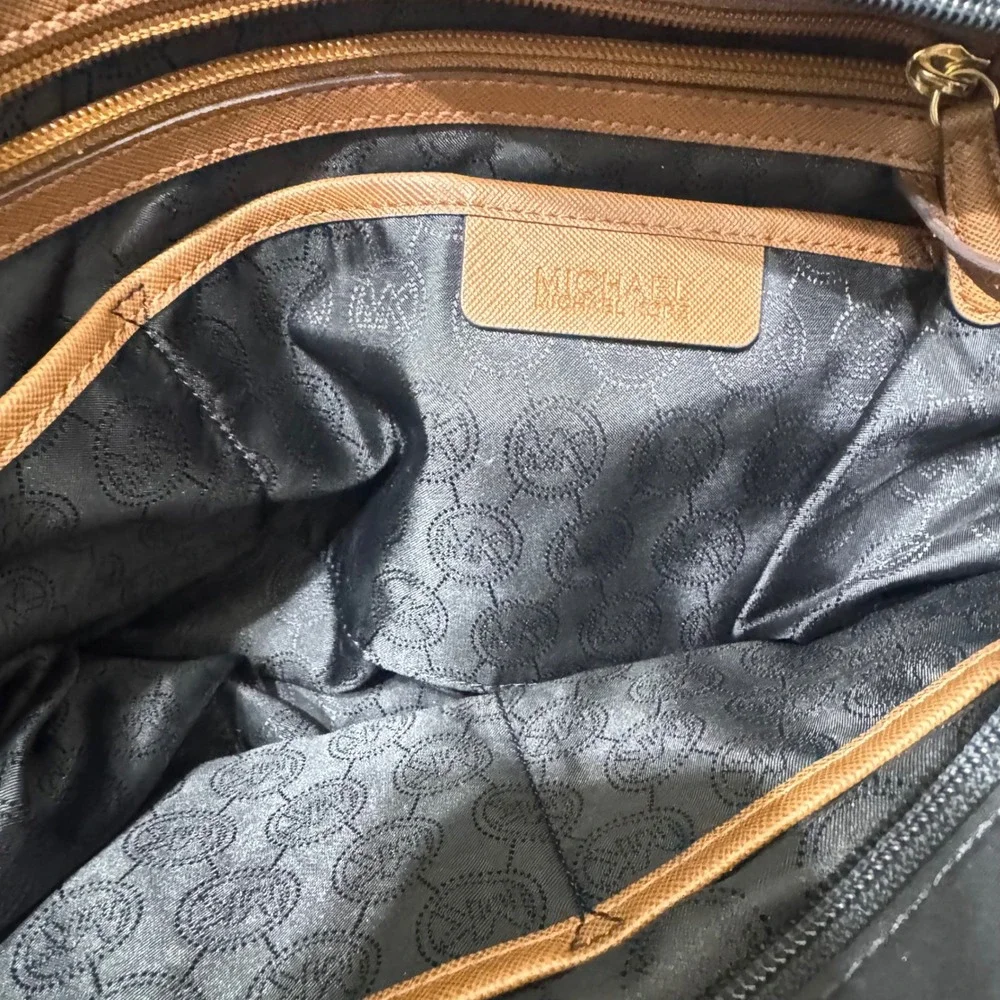 Michael Kors Kempton Nylon Tote Womens Large Black‎ Brown Excellent 30T2GKPT3C